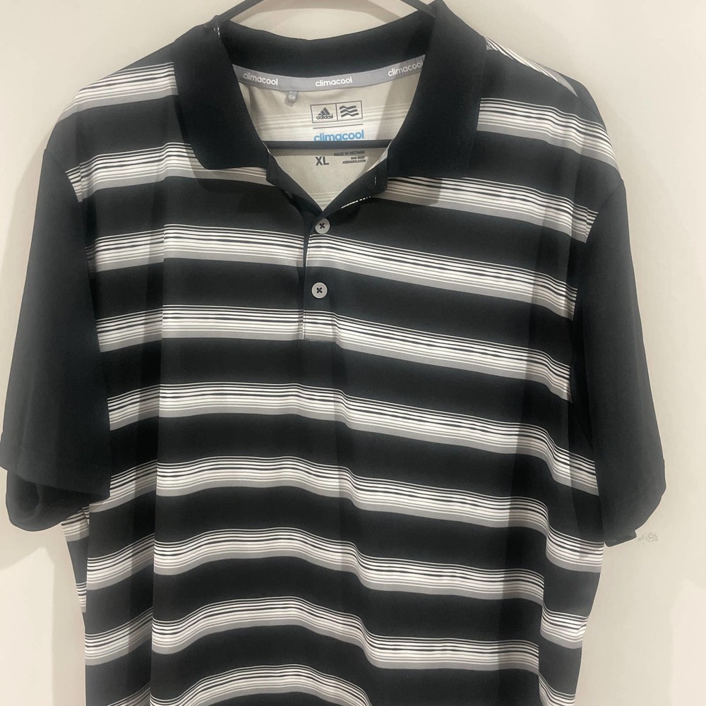 Mens XL Adidas Golf Polo Black White Stripes